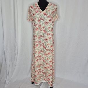 Laura Ashley 100% Silk Flutter Collar / Sleeve Floral Maxi Dress * FLAWS - Sz 14